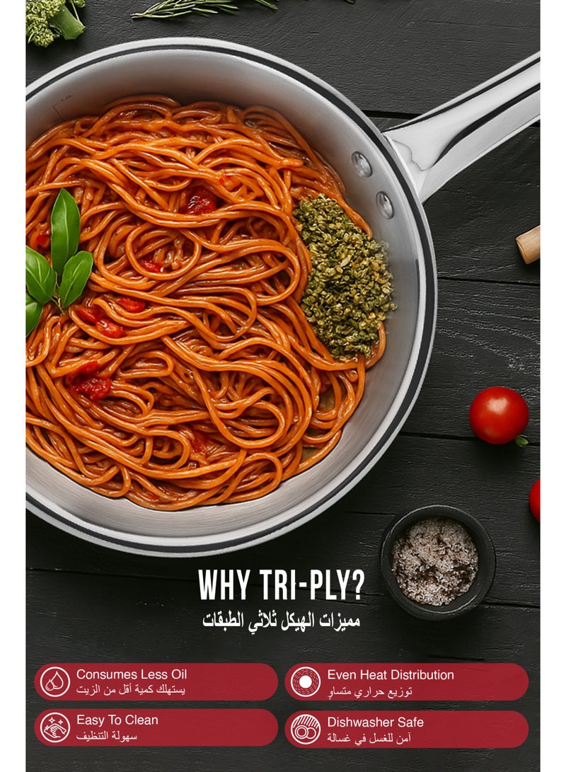 Bergner 22cm (1.1L) TriPro Tri-Ply Stainless Steel Fry Pan, Healthy Cooking Skillet, Less Oil Use, Fast & Even Heat, Durable Non-Toxic Frying Pan, Easy to Clean, Induction & Gas Stove Compatible - Image 4